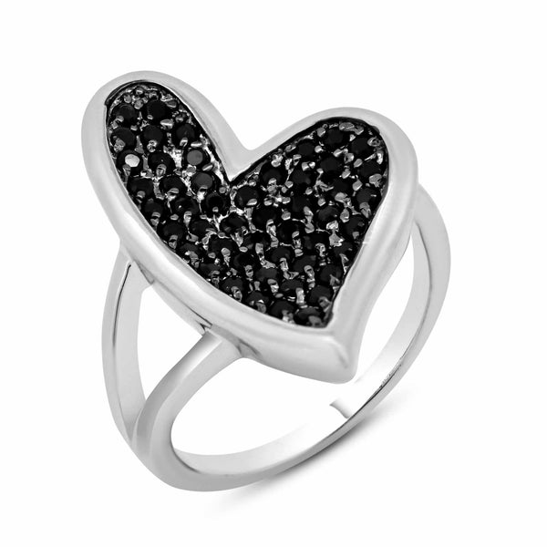 Closeout-Silver 925 Rhodium Plated Black Pave Set CZ Heart Ring - BGR00108 | Silver Palace Inc.
