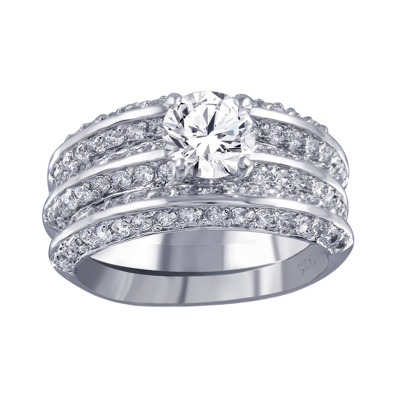 Rhodium Plated 925 Sterling Silver Clear CZ Bridal Ring Set - BGR00123 | Silver Palace Inc.