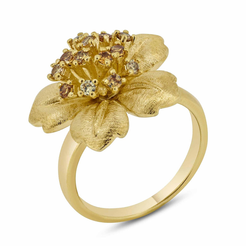 Closeout-Silver 925 Gold Plated Clear CZ Flower Ring - BGR00161 | Silver Palace Inc.