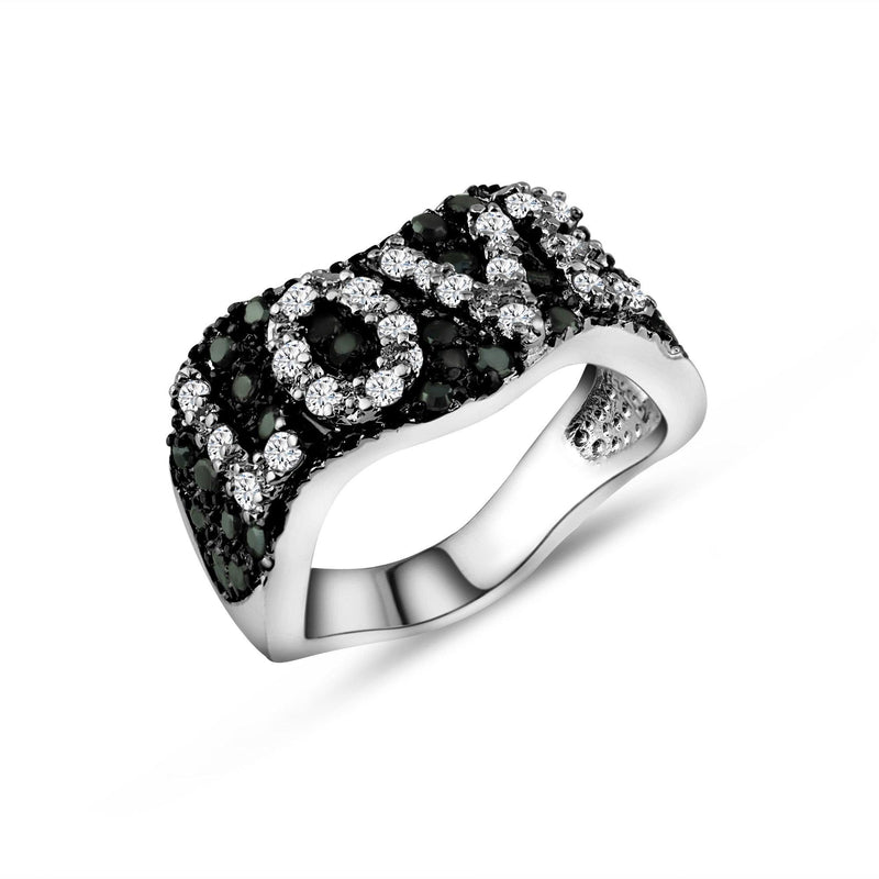 Closeout-Silver 925 Rhodium and Black Rhodium Plated Clear and Black CZ Pave Set Love Ring - BGR00164 | Silver Palace Inc.