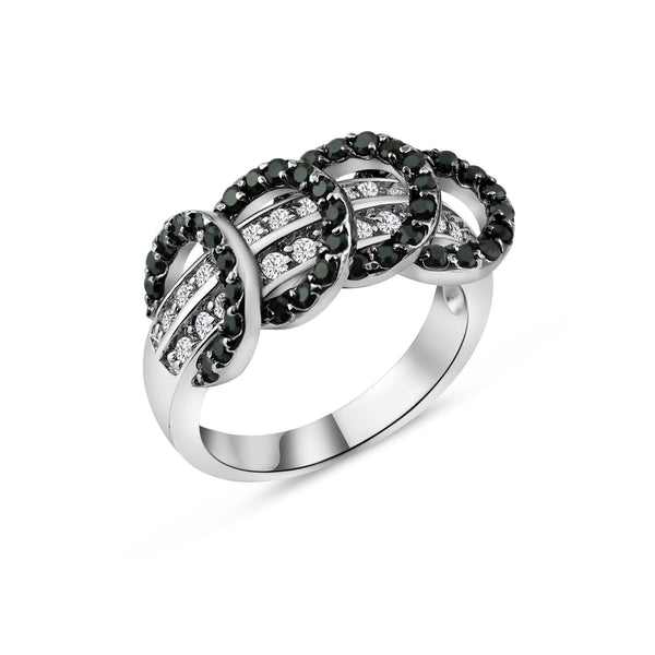 Closeout-Silver 925 Rhodium and Black Rhodium Plated Clear and Black CZ Overlapping Circle Ring - BGR00173 | Silver Palace Inc.