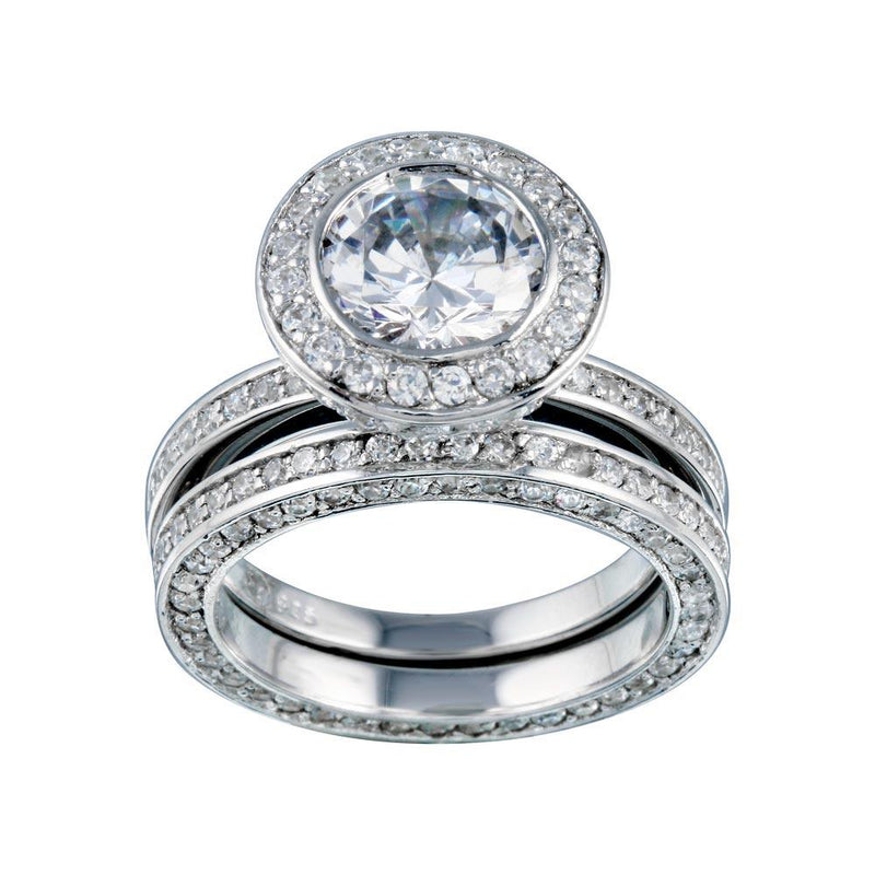 Rhodium Plated 925 Sterling Silver Clear CZ Round Bridal Ring Set - BGR00199 | Silver Palace Inc.
