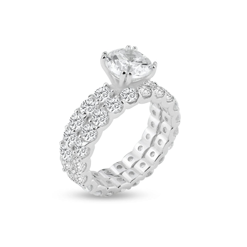Rhodium Plated 925 Sterling Silver Clear Square Center CZ Bridal Ring Set - BGR00212