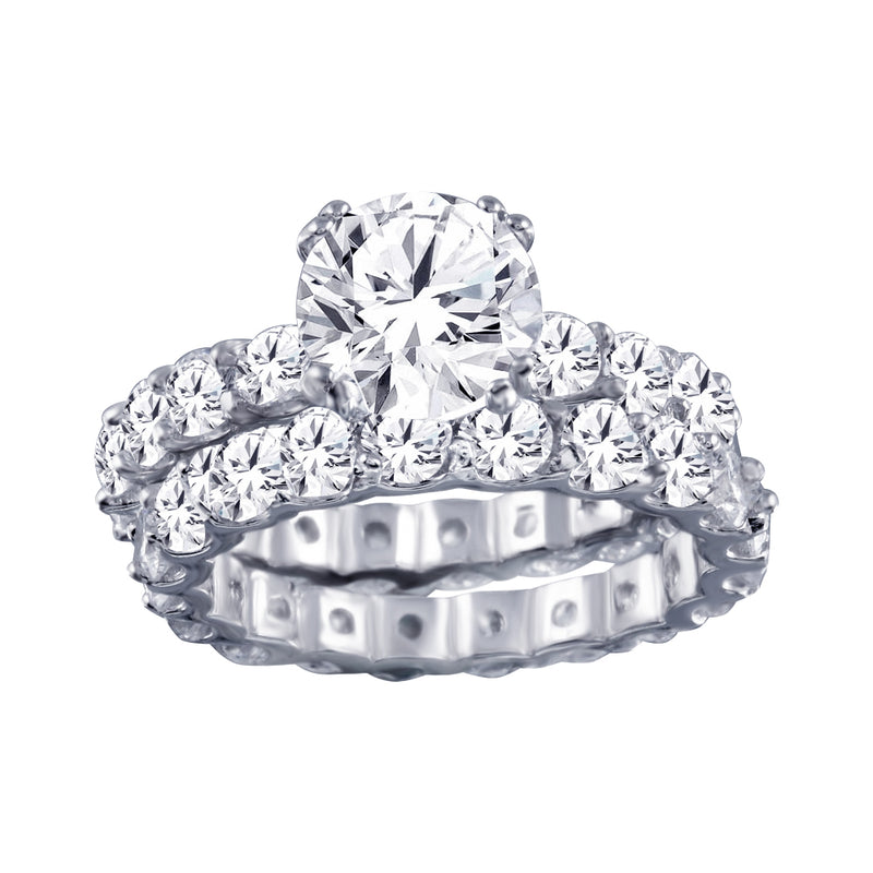 Rhodium Plated 925 Sterling Silver Clear CZ Bridal Ring Set - BGR00123