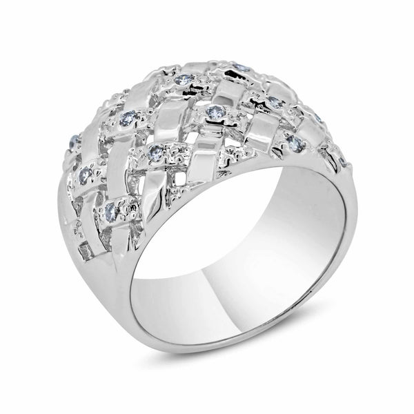Closeout-Silver 925 Rhodium Plated Clear CZ Net Ring - BGR00218 | Silver Palace Inc.