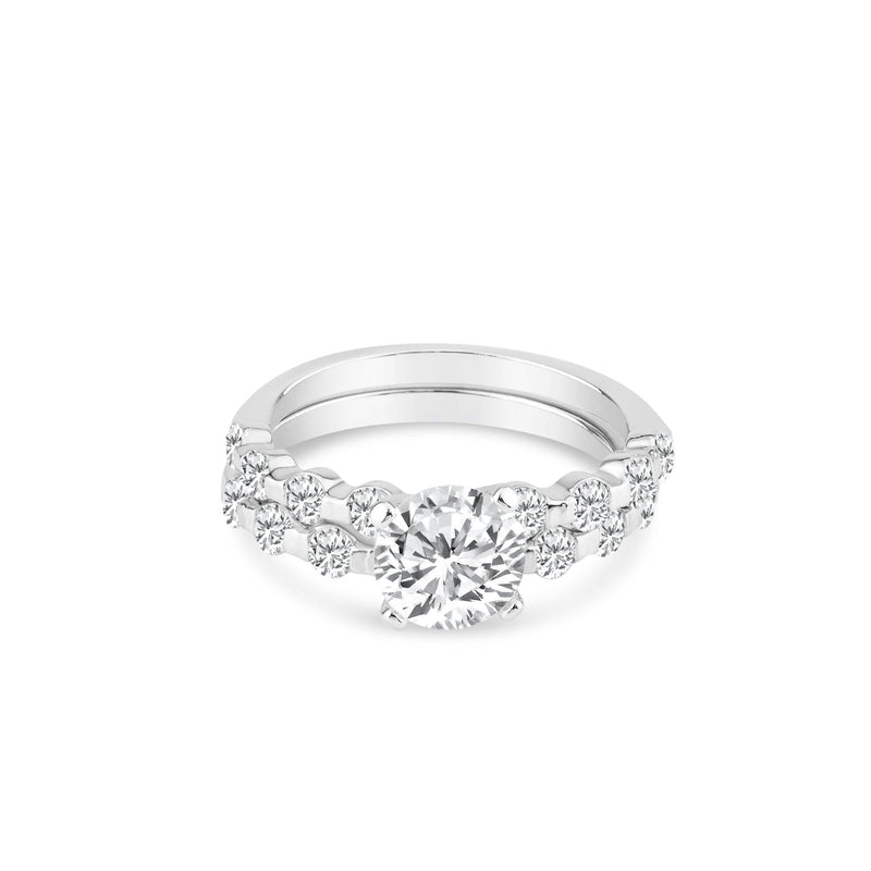 Rhodium Plated 925 Sterling Silver Clear Round Center CZ Bridal Ring Set - BGR00219 | Silver Palace Inc.