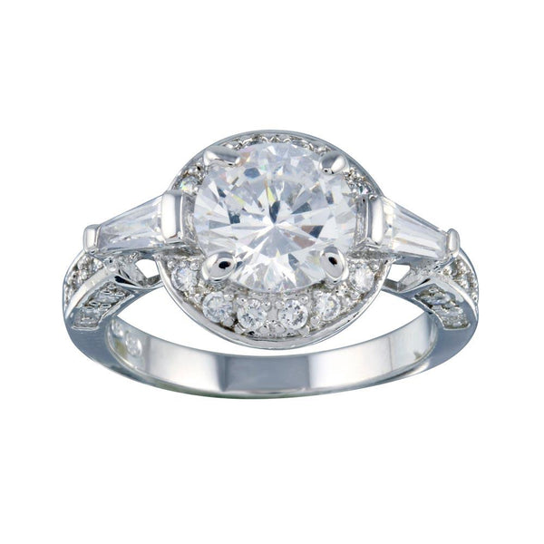 Rhodium Plated 925 Sterling Silver Clear CZ Round Bridal Ring - BGR00254 | Silver Palace Inc.