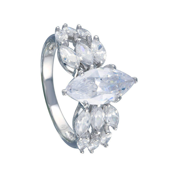 Rhodium Plated 925 Sterling Silver Clear Marquise Center CZ Bridal Ring - BGR00255 | Silver Palace Inc.