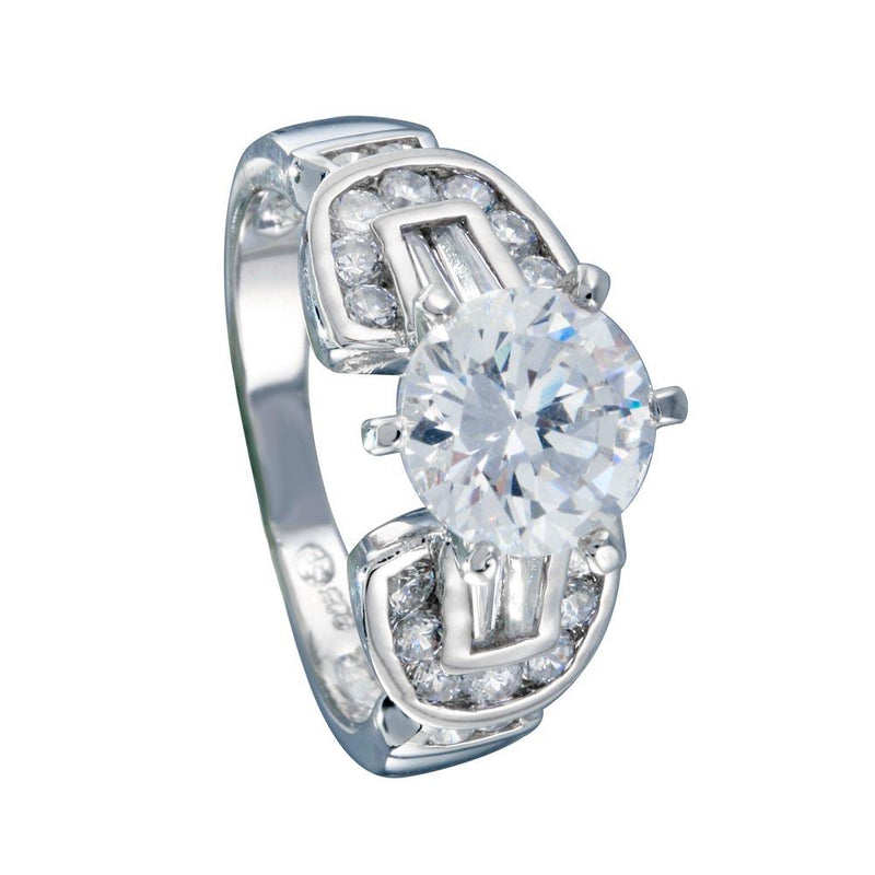 Rhodium Plated 925 Sterling Silver Clear Round Center CZ Bridal Ring - BGR00280