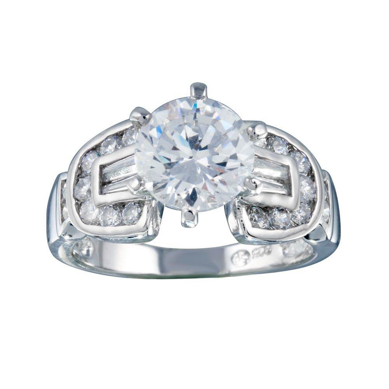 Rhodium Plated 925 Sterling Silver Clear Round Center CZ Bridal Ring - BGR00280 | Silver Palace Inc.