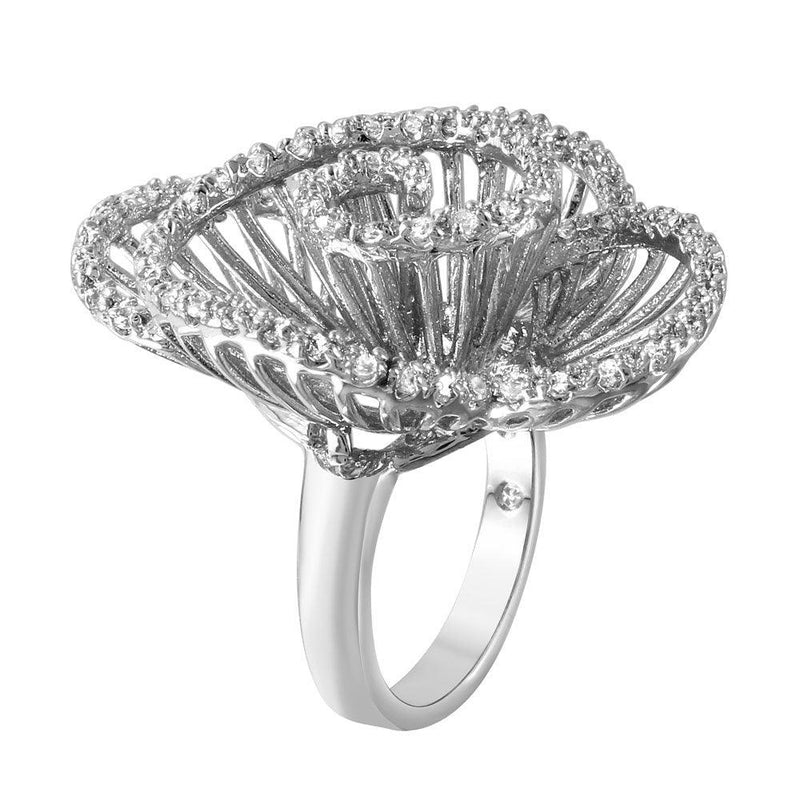 Closeout-Silver 925 Rhodium Plated Clear CZ Twirly Flower Ring - BGR00314RH | Silver Palace Inc.