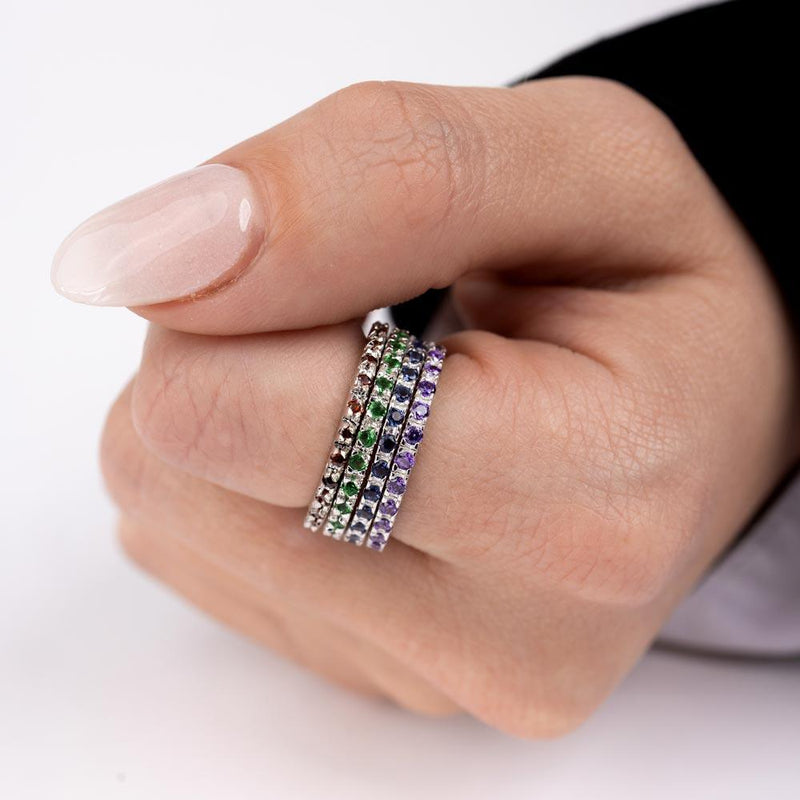 Rhodium Plated 925 Sterling Silver Plated Birthstone Inlay Eternity Ring May - BGR00339MAY