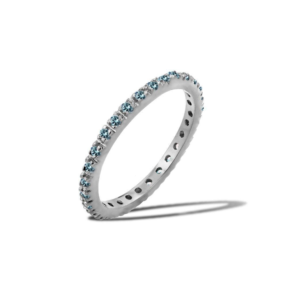 Silver 925 Rhodium Plated Plated Birthstone Inlay Eternity Ring March - BGR00339MAR | Silver Palace Inc.