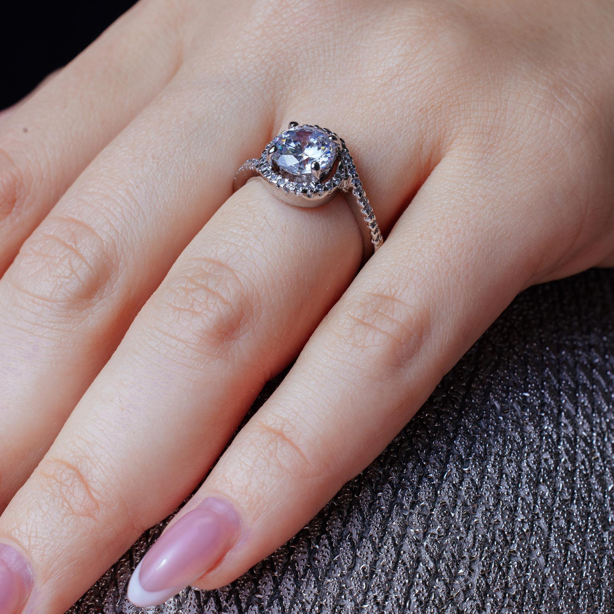 Rhodium Plated 925 Sterling Silver Clear Round Center CZ Bridal Ring - BGR00366