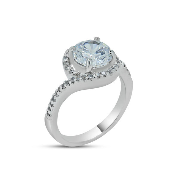 Rhodium Plated 925 Sterling Silver Clear Round Center CZ Bridal Ring - BGR00366 | Silver Palace Inc.