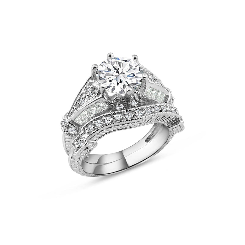 Rhodium Plated 925 Sterling Silver Clear Channel Set CZ Bridal Wedding Ring Set - BGR00377 | Silver Palace Inc.