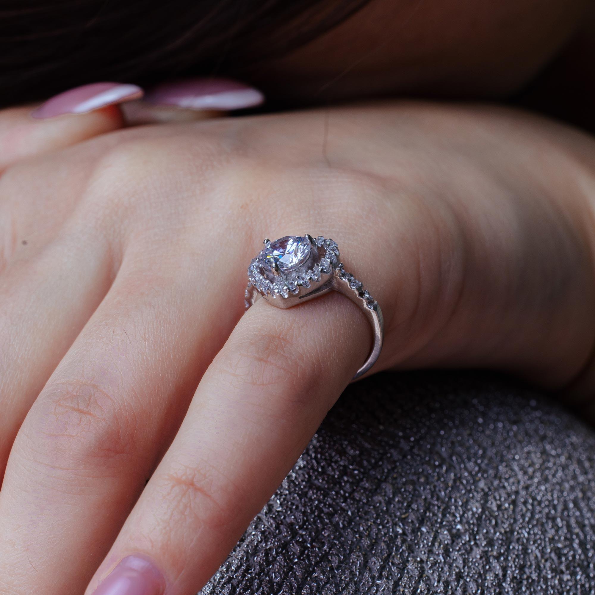 Rhodium Plated 925 Sterling Silver Clear Center CZ Heart Bridal Ring - BGR00390