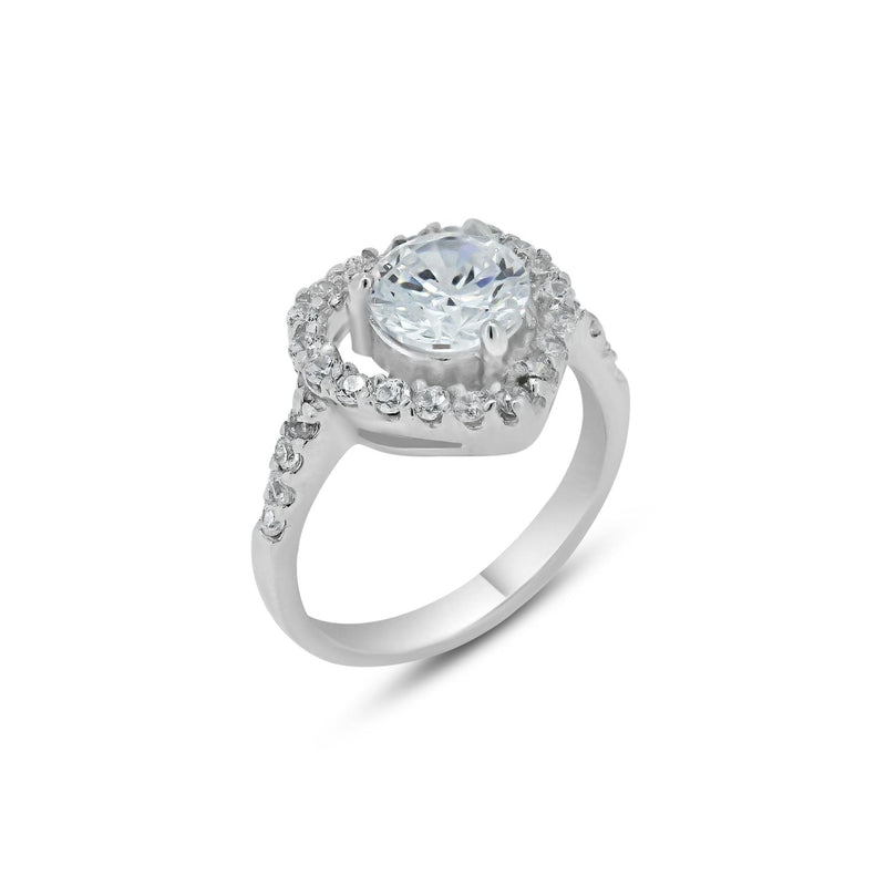 Rhodium Plated 925 Sterling Silver Clear Center CZ Heart Bridal Ring - BGR00390 | Silver Palace Inc.
