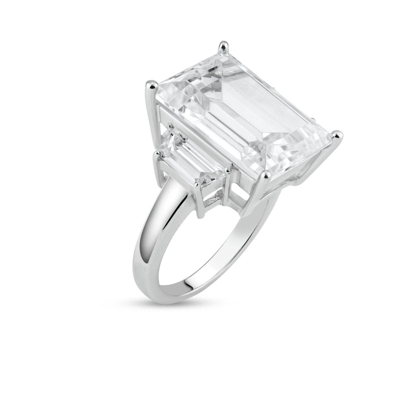 Rhodium Plated 925 Sterling Silver Clear Baguette and Rectangular Center CZ Bridal Ring - BGR00427
