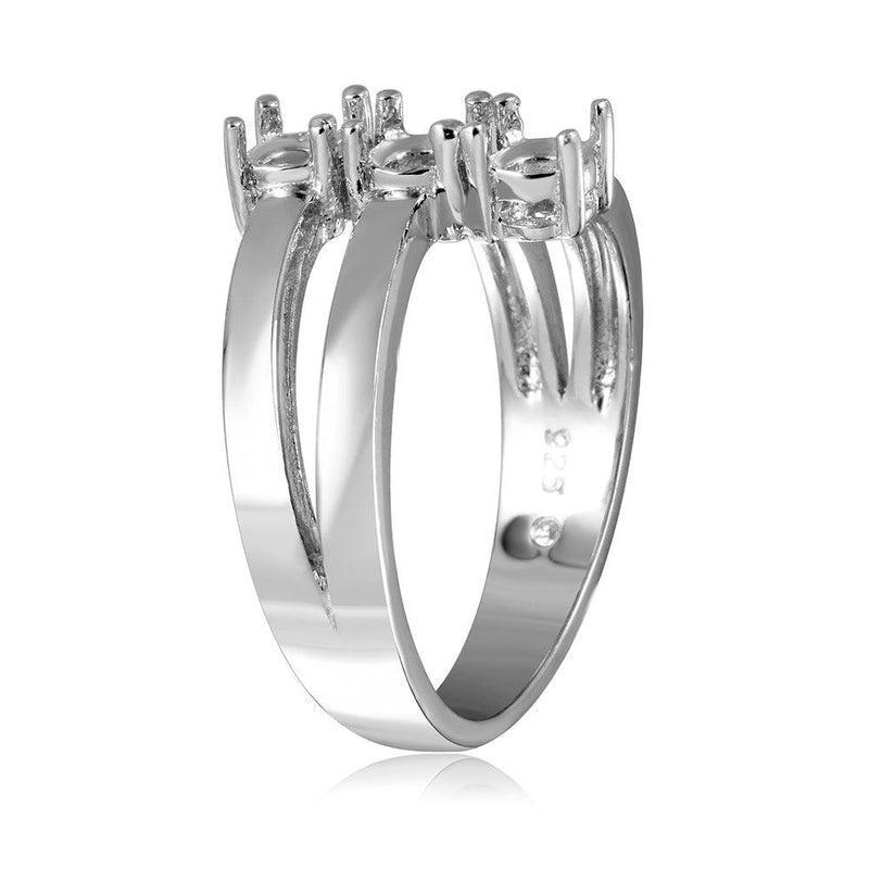 Silver 925 Rhodium Plated Open Shank 3 Stone Mounting Ring - BGR00475