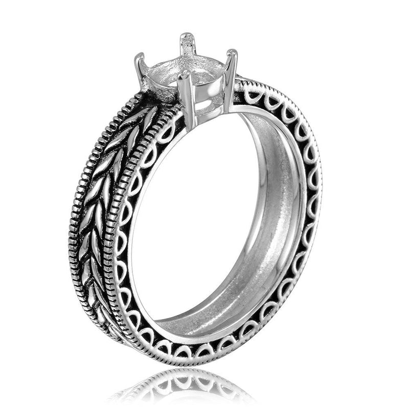 Silver 925 Rhodium Plated Braided Band Design Round Stone Mounting Ring - BGR00484