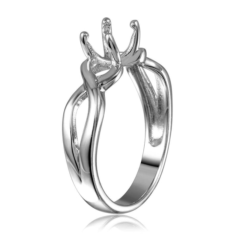Silver 925 Rhodium Plated Twisted Shank Mounting Ring - BGR00485