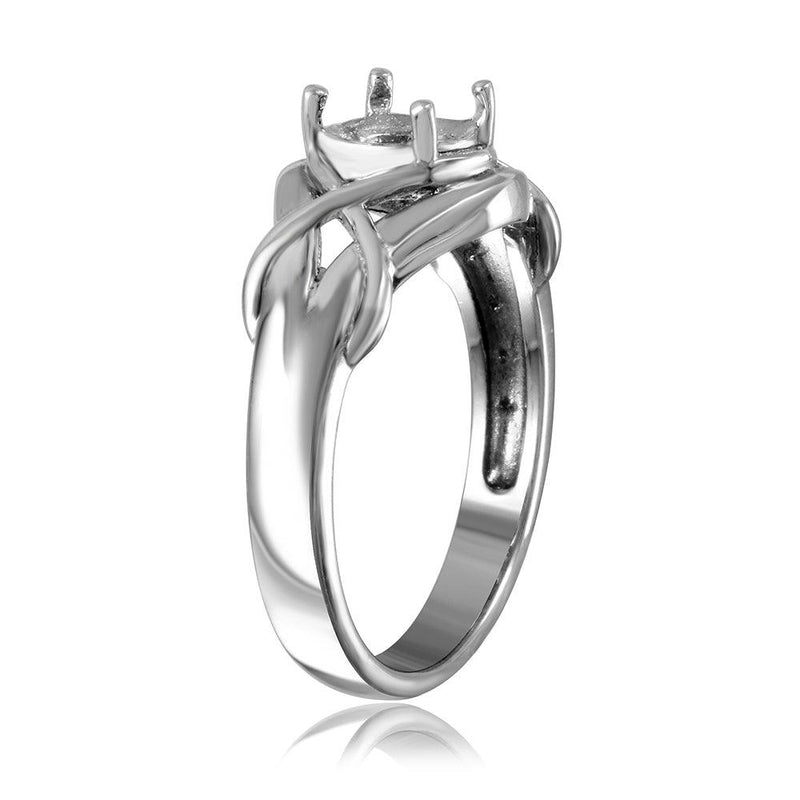 Silver 925 Rhodium Plated Tied Up Design Single Stone Mounting Ring - BGR00486