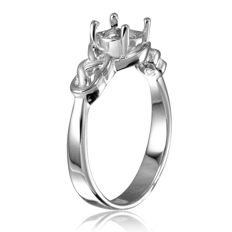 Silver 925 Rhodium Plated Knot Shank Single Stone Mounting Ring - BGR00488