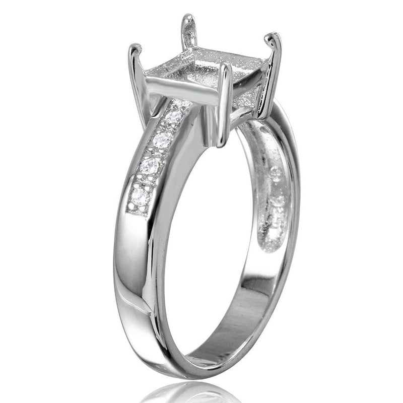 Silver 925 Rhodium Plated Square Mounting with CZ Stones Ring - BGR00492