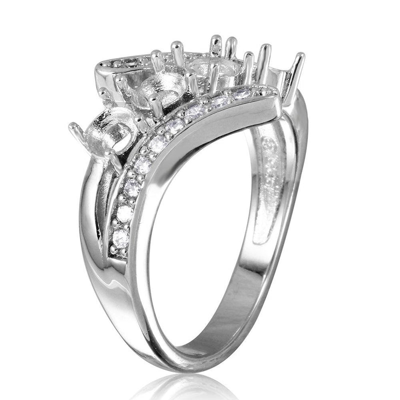 Silver 925 Rhodium Plated 3 Row CZ with 4 Round Mounting Ring - BGR00495