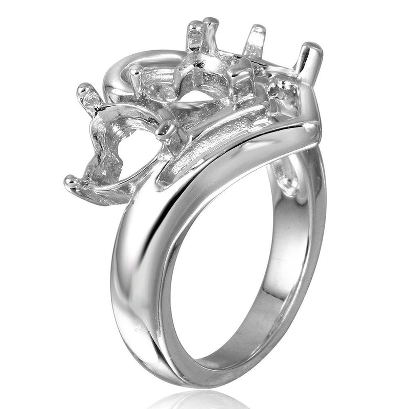 Silver 925 Rhodium Plated 3 Hearts Mounting Ring - BGR00498