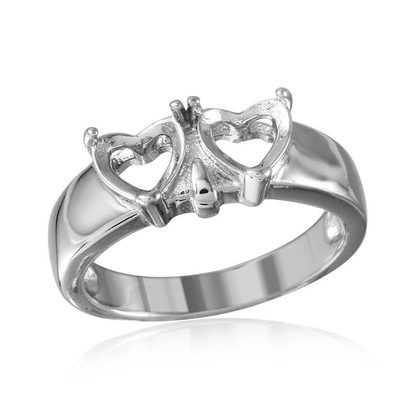 Silver 925 Rhodium Plated Double Heart Mounting Ring - BGR00502 | Silver Palace Inc.