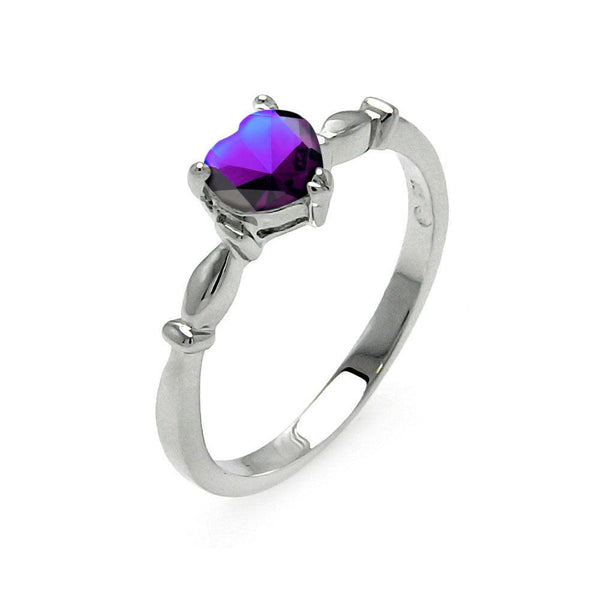 Silver 925 Rhodium Plated CZ Heart Purple February Ring - BGR00521FEB | Silver Palace Inc.