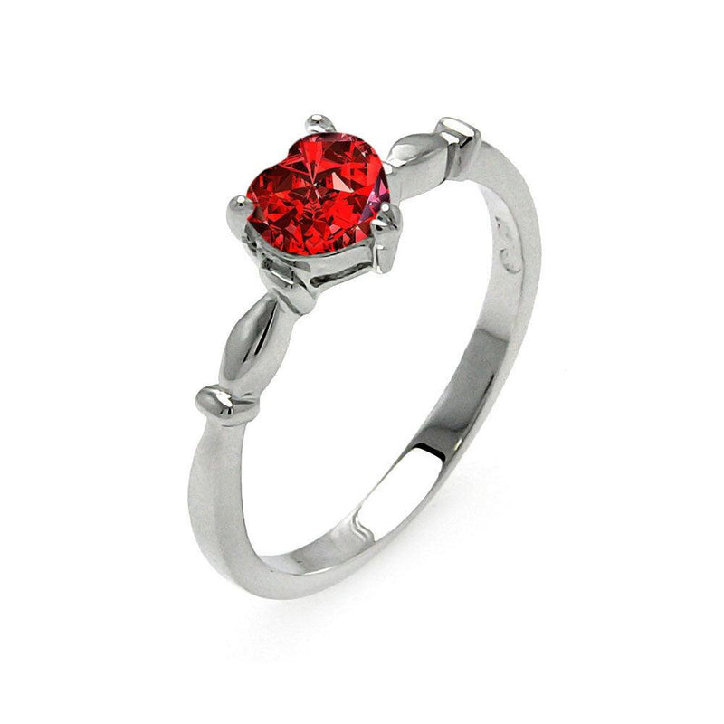 Silver 925 Rhodium Plated CZ Heart Red January Ring - BGR00521JAN | Silver Palace Inc.