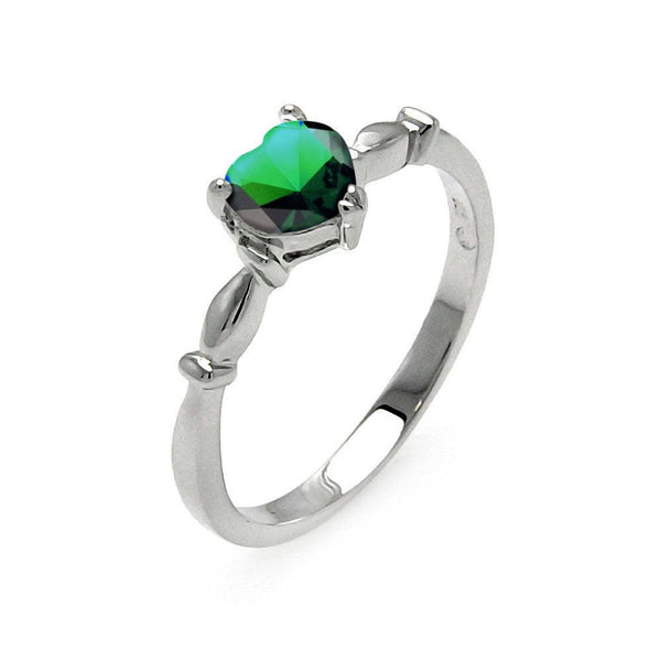 Silver 925 Rhodium Plated CZ Heart Green May Ring - BGR00521MAY | Silver Palace Inc.