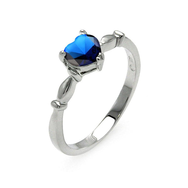 Silver 925 Rhodium Plated CZ Heart Blue September Ring - BGR00521SEP | Silver Palace Inc.