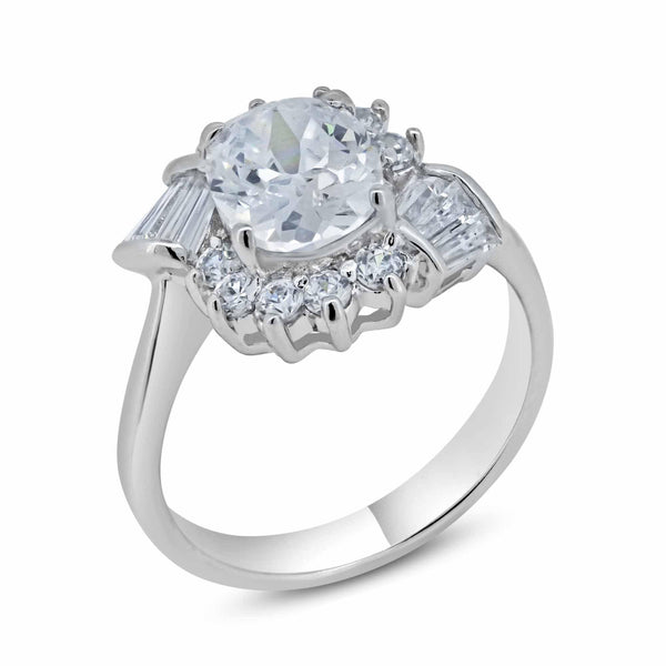 Silver 925 Rhodium Plated Multi Shaped Clear CZ Bridal Ring - BGR00550 | Silver Palace Inc.