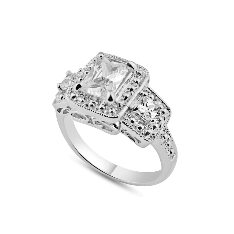 Rhodium Plated 925 Sterling Silver 3 Set Square Clear CZ Bridal Ring - BGR00552 | Silver Palace Inc.