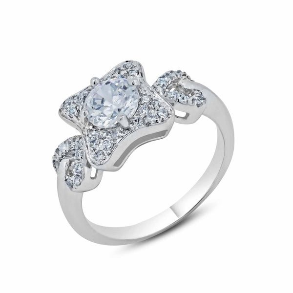 Silver 925 Rhodium Plated Square Clear CZ Bridal Ring - BGR00553 | Silver Palace Inc.