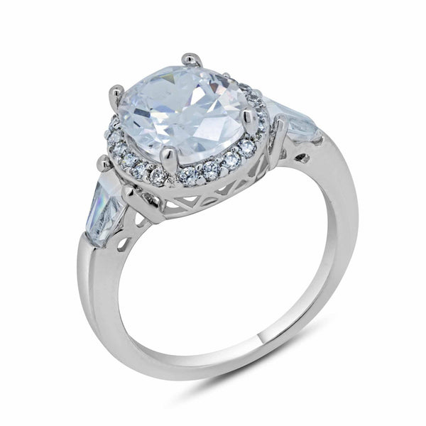Silver 925 Rhodium Plated Clear Cluster CZ Round Bridal Ring - BGR00573 | Silver Palace Inc.