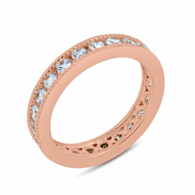 Silver 925 Rose Gold Plated Clear Channel Set CZ Stackable Eternity Ring - BGR00585 | Silver Palace Inc.