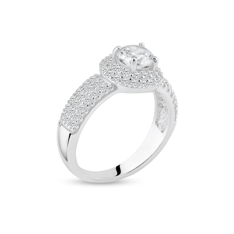 Silver 925 Rhodium Plated Clear Micro Pave Set CZ Round Bridal Ring - BGR00719
