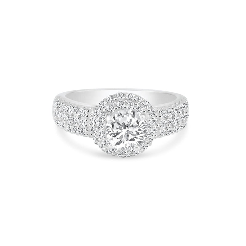 Silver 925 Rhodium Plated Clear Micro Pave Set CZ Round Bridal Ring - BGR00719 | Silver Palace Inc.