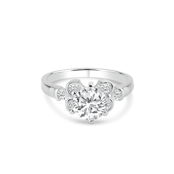 Silver 925 Rhodium Plated Clear CZ Bubble Sides Bridal Ring - BGR00722 | Silver Palace Inc.