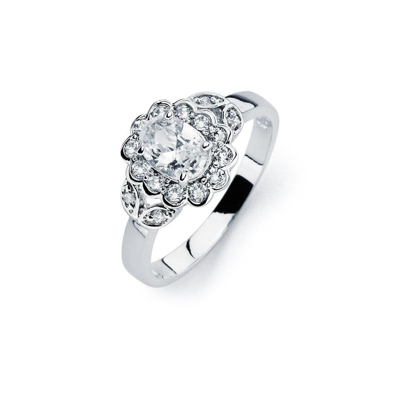Silver 925 Rhodium Plated Clear Cluster CZ Flower Ring - BGR00730 | Silver Palace Inc.
