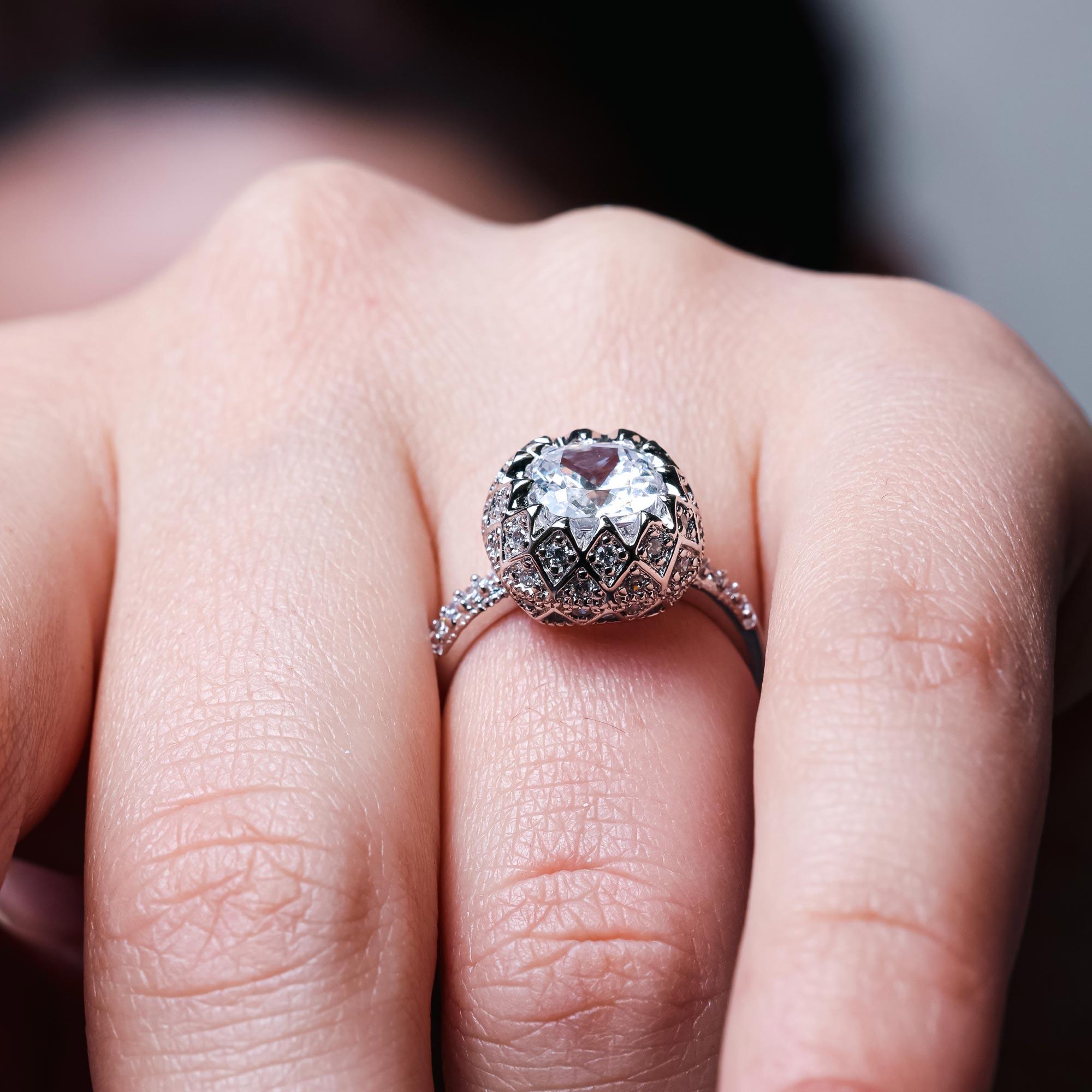 Silver 925 Rhodium Plated Clear Micro Pave Set CZ Bridal Ring - BGR00731