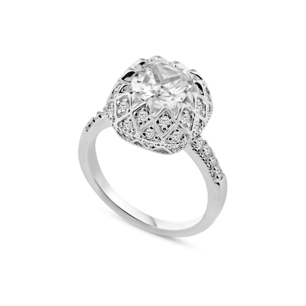 Silver 925 Rhodium Plated Clear Micro Pave Set CZ Bridal Ring - BGR00731 | Silver Palace Inc.