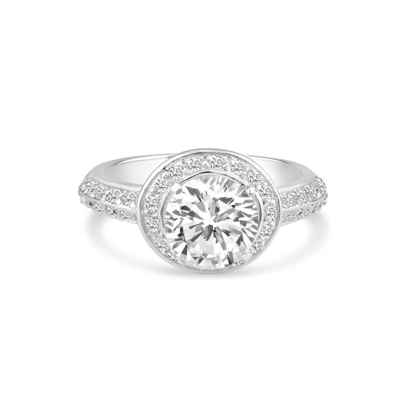 Silver 925 Rhodium Plated Clear Micro Pave Set and Round Center CZ Bridal Ring - BGR00737 | Silver Palace Inc.