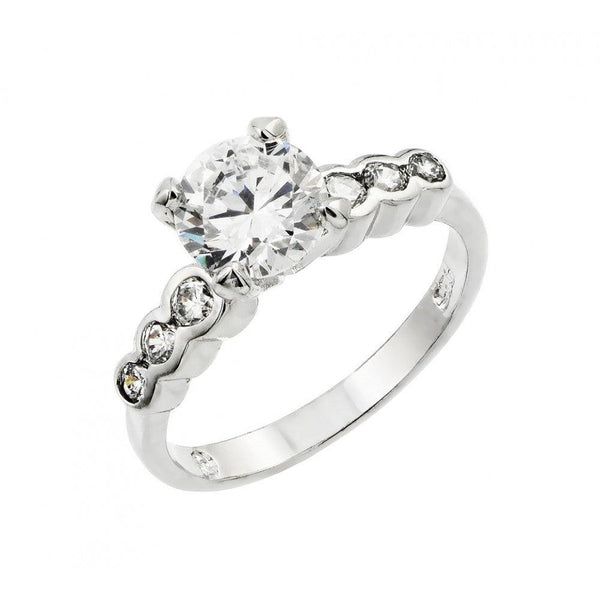Silver 925 Rhodium Plated Clear Round Center CZ Bridal Ring - BGR00742 | Silver Palace Inc.
