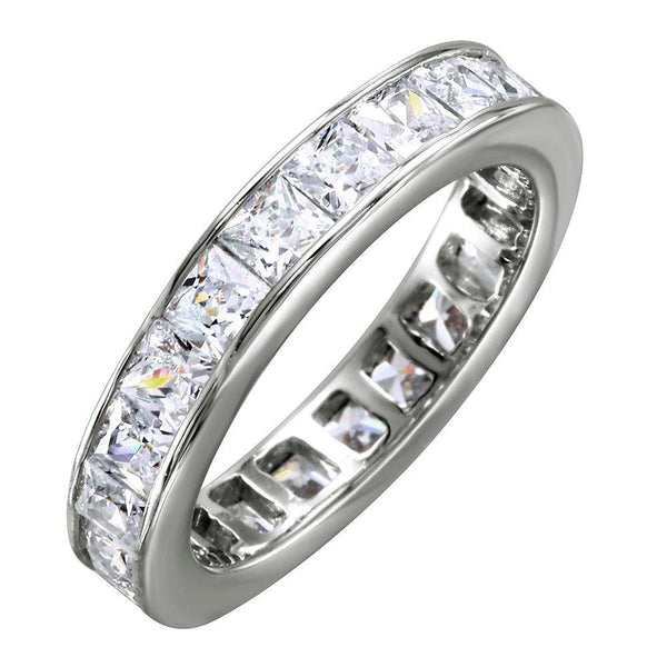 Silver 925 Rhodium Plated Clear Baguette CZ Eternity Ring - BGR00760 | Silver Palace Inc.